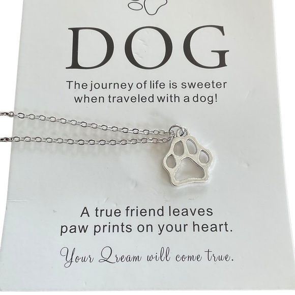 New Silver Tone Dog Paw Pendant Necklace - Picture 1 of 7